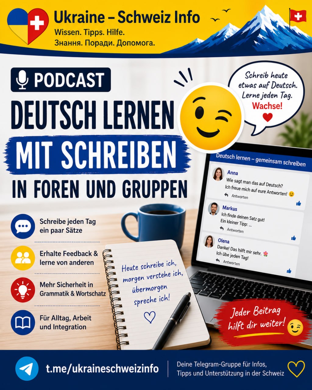Zum Vergrössern anklicken Deutsch lernen mit Schreiben in Foren und Gruppen