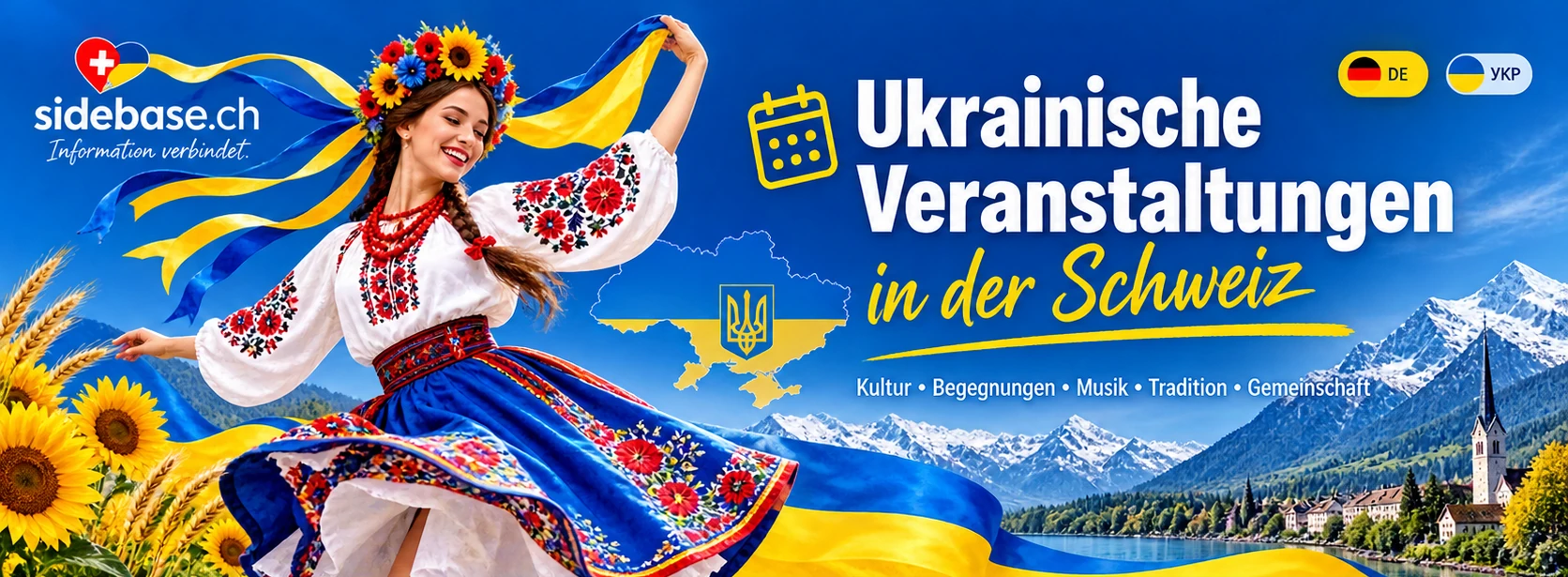 Tanzende ukrainische Frau vor Schweizer Alpen – Ukrainische Veranstaltungen in der Schweiz
